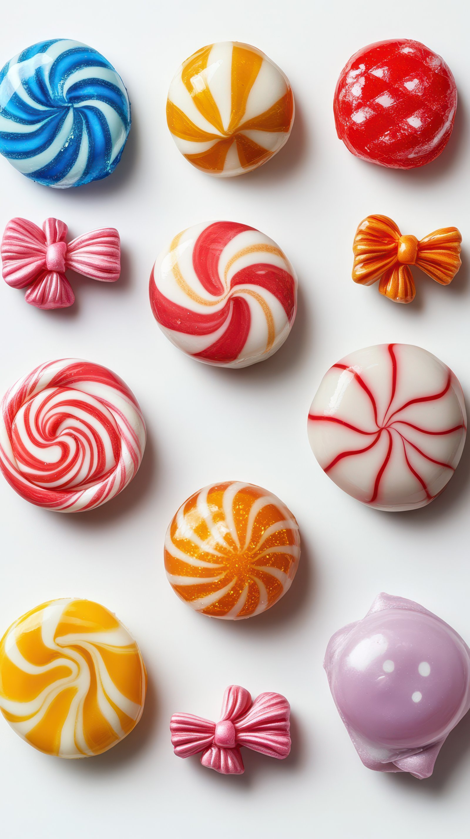 Colorful assortment of candy displayed on a white background, perfect for festive occasions and sweet treats lovers